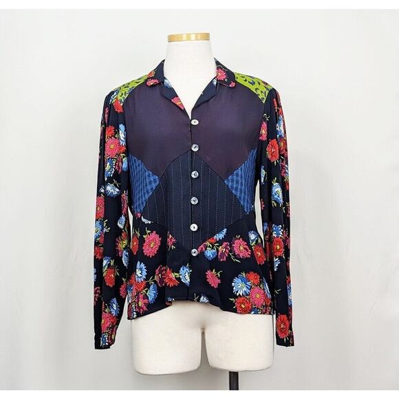 Vintage 90s Top Skirt Set Carole Little Floral Art to Wear Size 8 10 Petite Flaw - Picture 2 of 16